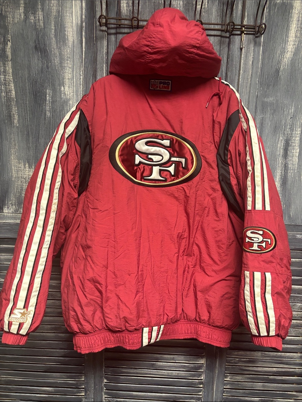 NFL Red San Francisco 49ers Hooded Jacket with White & Gold Accents